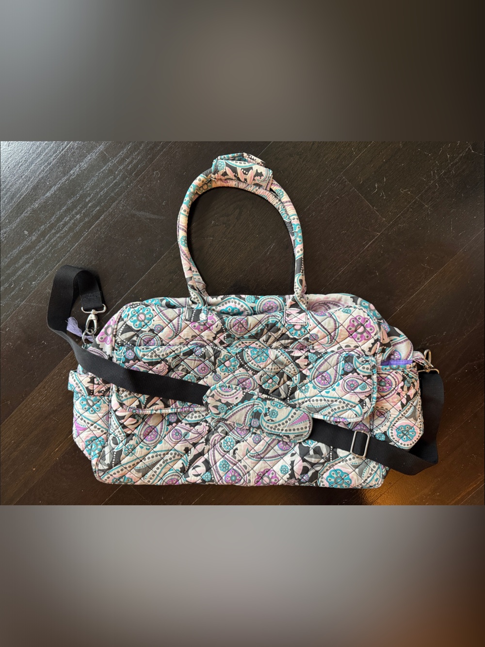 Quilted Paisley Travel Duffel Bag - Purple & Teal